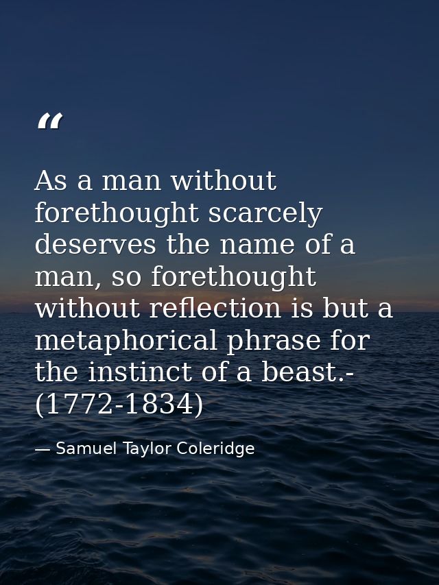 As a man without forethought scarcely deserves the name of a man, so forethought without reflection is but a metaphorica — Samuel Taylor Coleridge