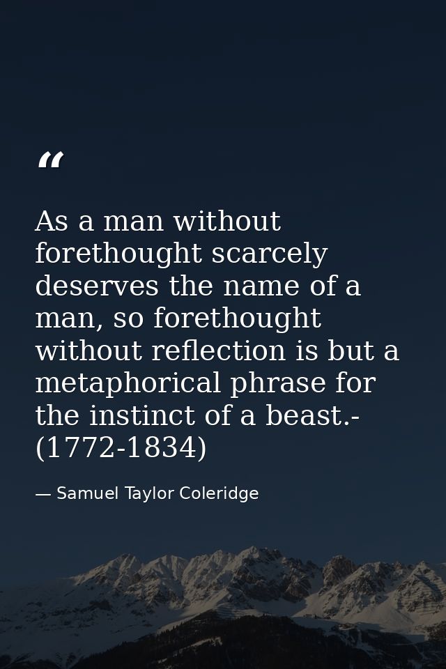 As a man without forethought scarcely deserves the name of a man, so forethought without reflection is but a metaphorica — Samuel Taylor Coleridge