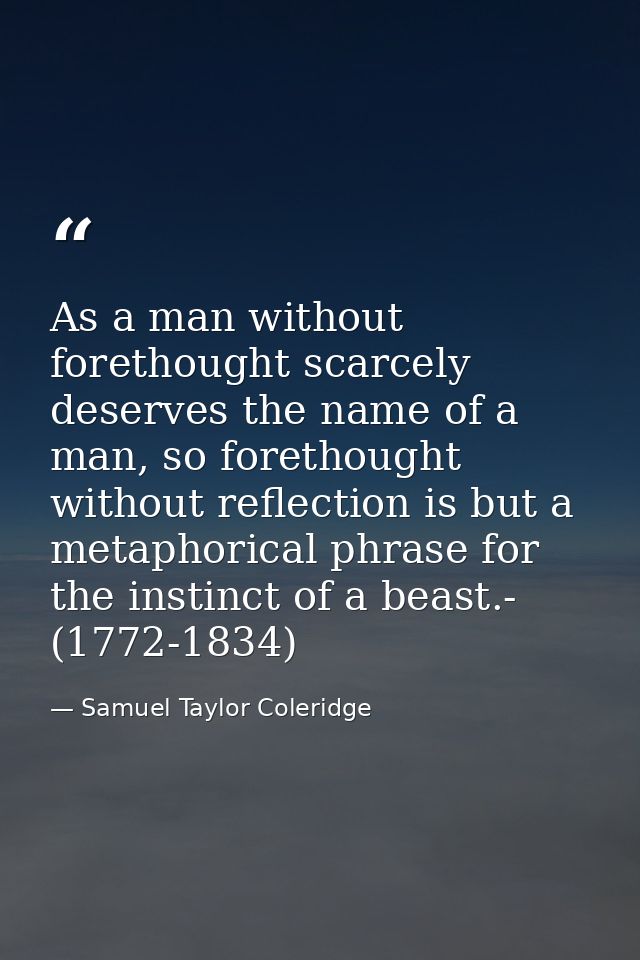 As a man without forethought scarcely deserves the name of a man, so forethought without reflection is but a metaphorica — Samuel Taylor Coleridge