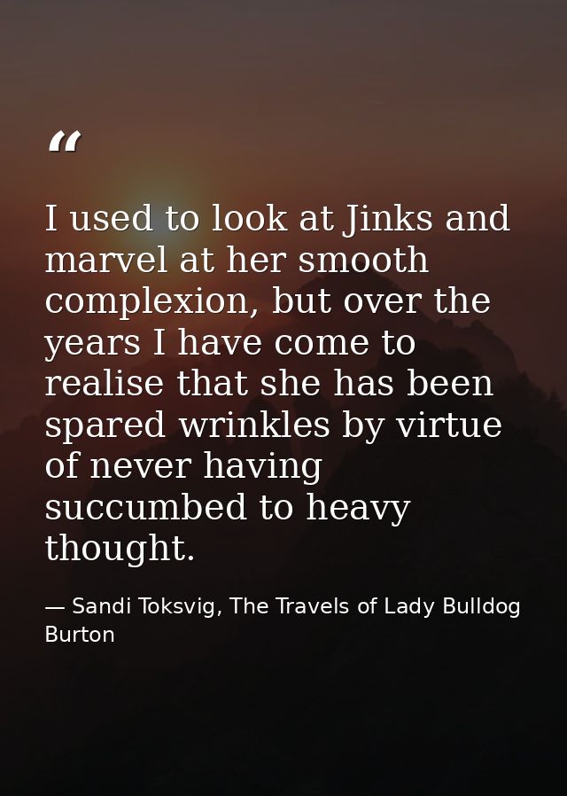 I used to look at Jinks and marvel at her smooth complexion, but over the years I have come to realise that she has been — Sandi Toksvig, The Travels of Lady Bulldog Burton