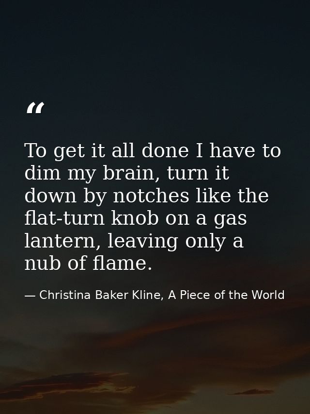 To get it all done I have to dim my brain, turn it down by notches like the flat-turn knob on a gas lantern, leaving onl — Christina Baker Kline, A Piece of the World