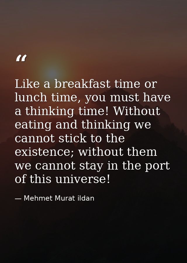 Like a breakfast time or lunch time, you must have a thinking time! Without eating and thinking we cannot stick to the e — Mehmet Murat ildan