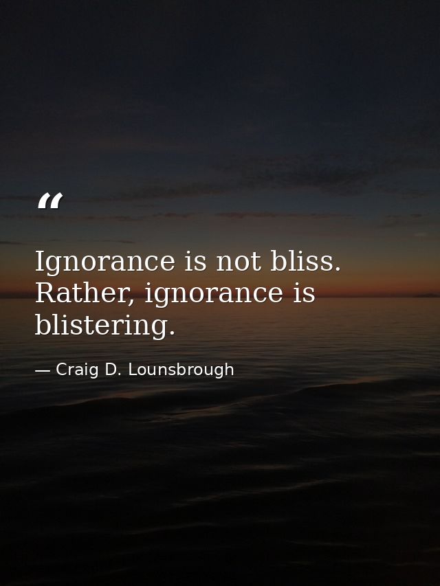 Ignorance is not bliss. Rather, ignorance is blistering. — Craig D. Lounsbrough