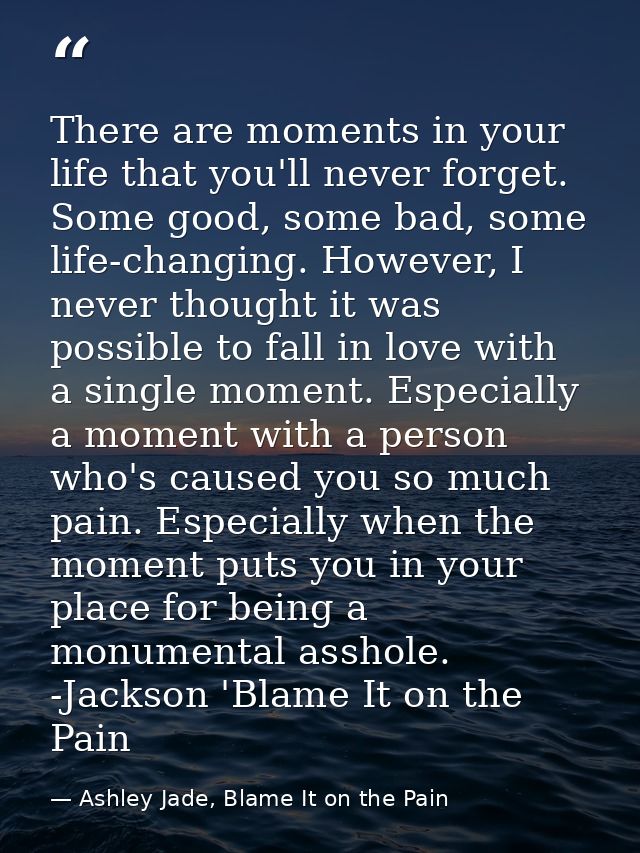 There are moments in your life that you'll never forget. Some good, some bad, some life-changing. However, I never thoug — Ashley Jade, Blame It on the Pain