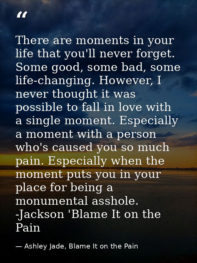 There are moments in your life that you'll never forget. Some good, some bad, some life-changing. However, I never thoug — Ashley Jade, Blame It on the Pain