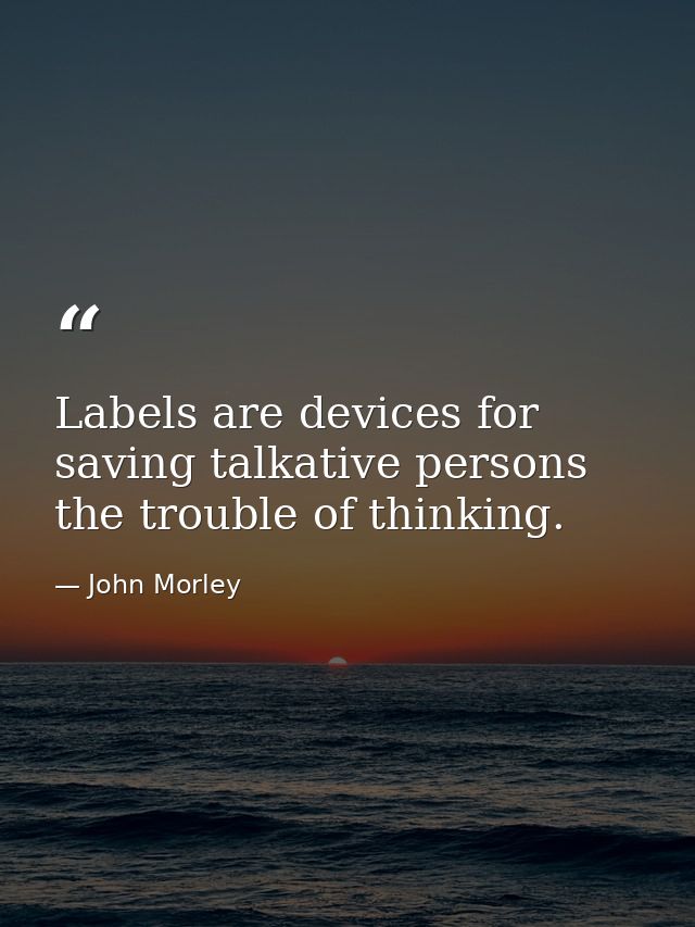 Labels are devices for saving talkative persons the trouble of thinking. — John Morley
