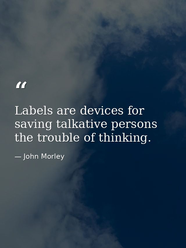 Labels are devices for saving talkative persons the trouble of thinking. — John Morley