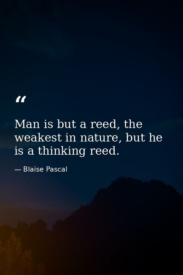 Man is but a reed, the weakest in nature, but he is a thinking reed. — Blaise Pascal
