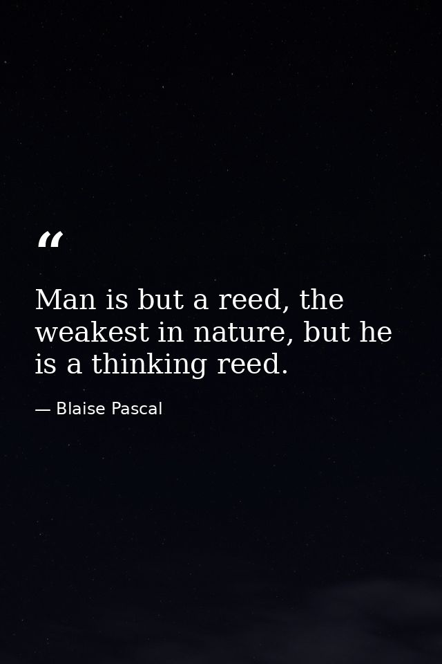 Man is but a reed, the weakest in nature, but he is a thinking reed. — Blaise Pascal
