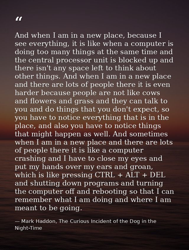 And when I am in a new place, because I see everything, it is like when a computer is doing too many things at the same  — Mark Haddon, The Curious Incident of the Dog in the Night-Time