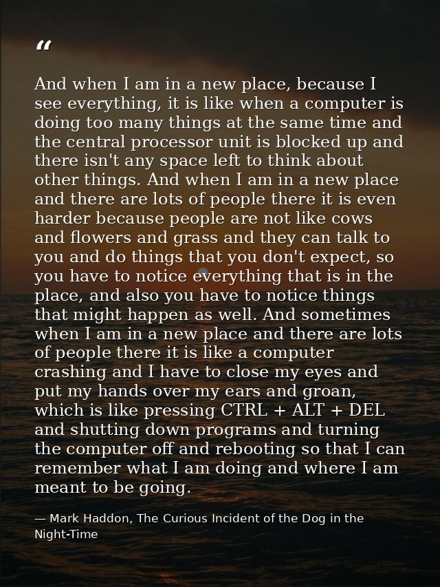 And when I am in a new place, because I see everything, it is like when a computer is doing too many things at the same  — Mark Haddon, The Curious Incident of the Dog in the Night-Time