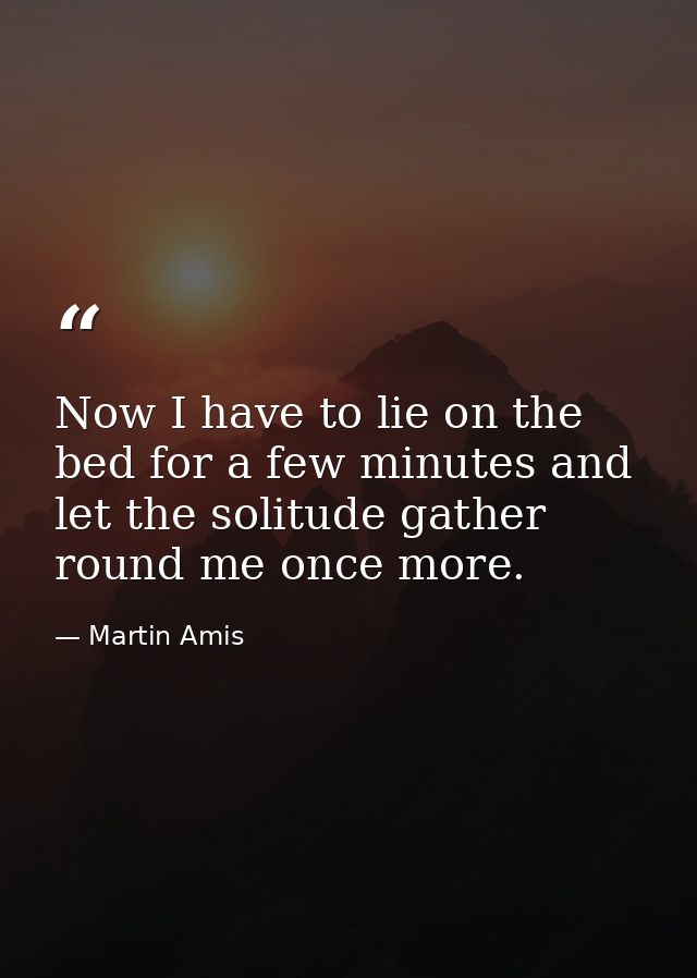 Now I have to lie on the bed for a few minutes and let the solitude gather round me once more. — Martin Amis