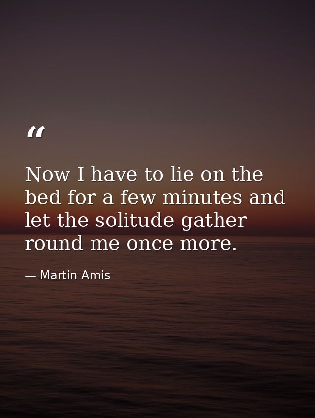 Now I have to lie on the bed for a few minutes and let the solitude gather round me once more. — Martin Amis