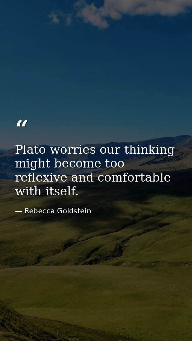 Plato worries our thinking might become too reflexive and comfortable with itself. — Rebecca Goldstein