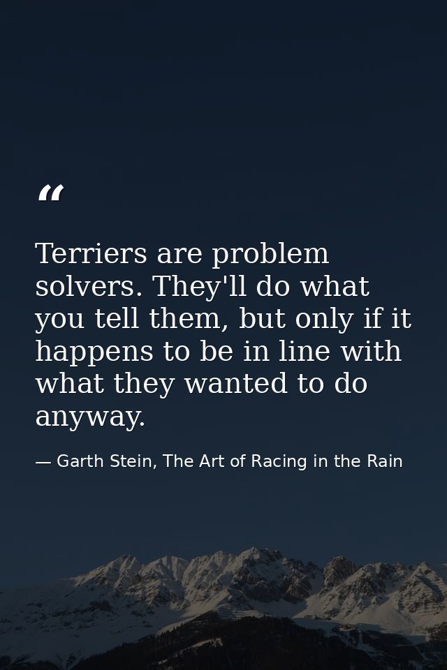 Terriers are problem solvers. They'll do what you tell them, but only if it happens to be in line with what they wanted  — Garth Stein, The Art of Racing in the Rain