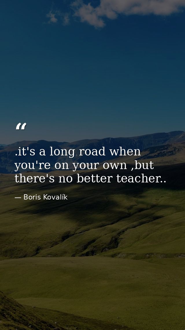.it's a long road when you're on your own ,but there's no better teacher.. — Boris Kovalík