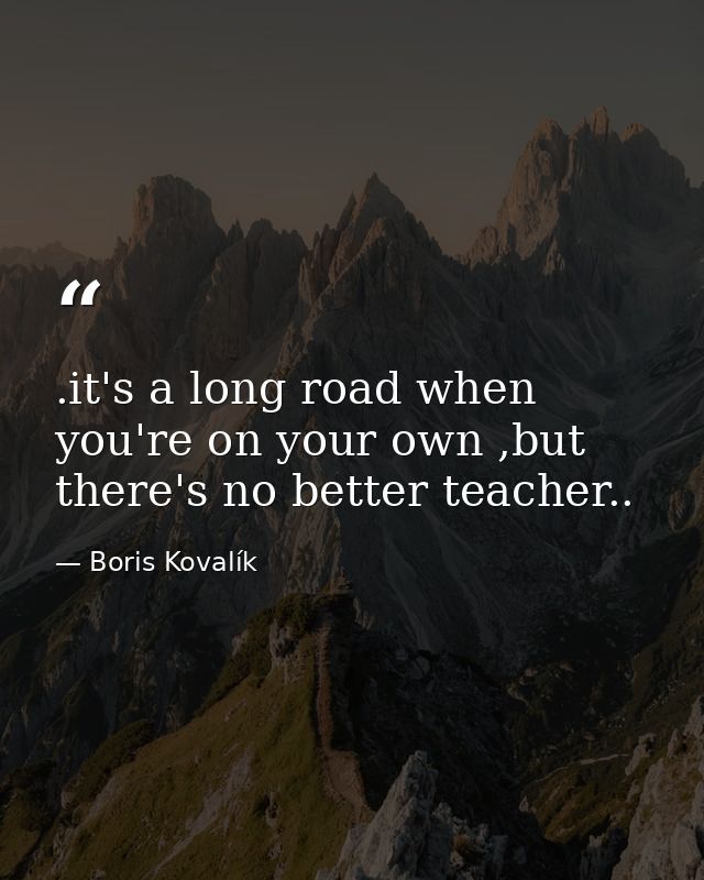 .it's a long road when you're on your own ,but there's no better teacher.. — Boris Kovalík