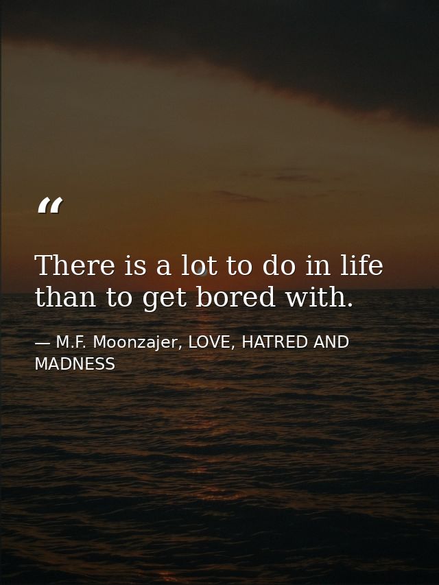 There is a lot to do in life than to get bored with. — M.F. Moonzajer, LOVE, HATRED AND MADNESS