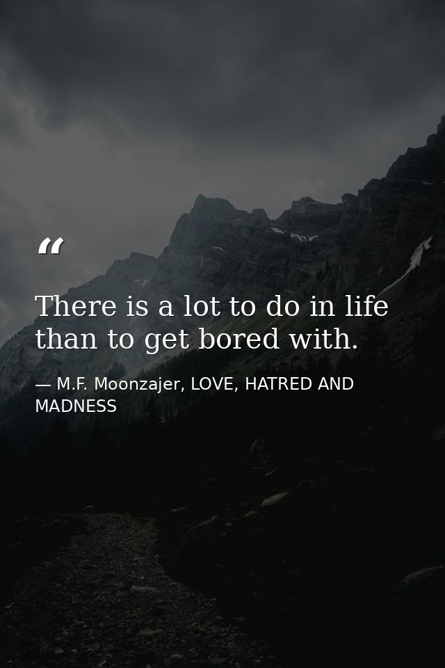 There is a lot to do in life than to get bored with. — M.F. Moonzajer, LOVE, HATRED AND MADNESS