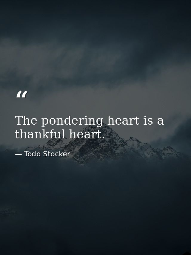 The pondering heart is a thankful heart. — Todd Stocker