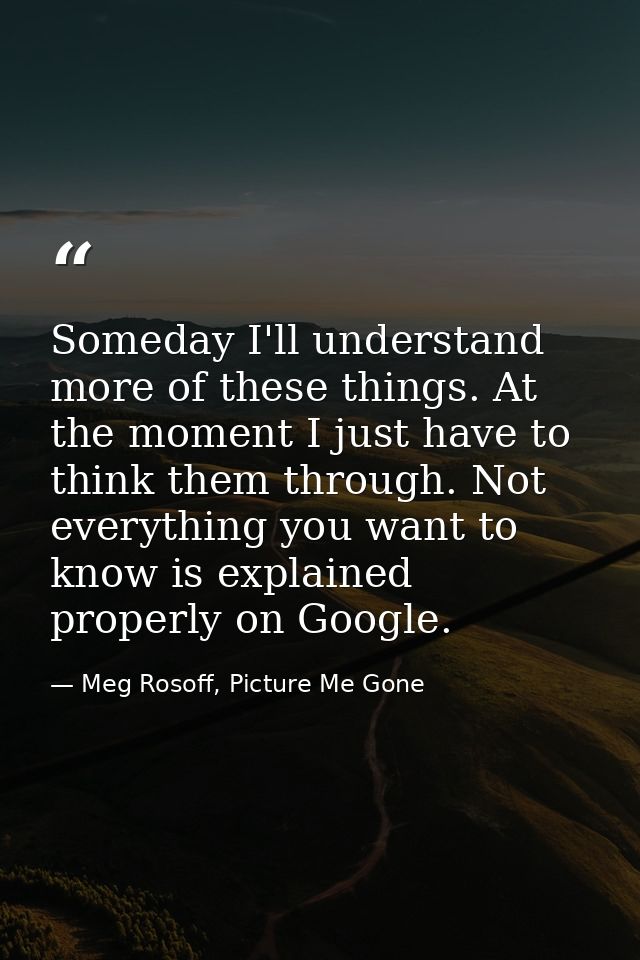 Someday I'll understand more of these things. At the moment I just have to think them through. Not everything you want t — Meg Rosoff, Picture Me Gone