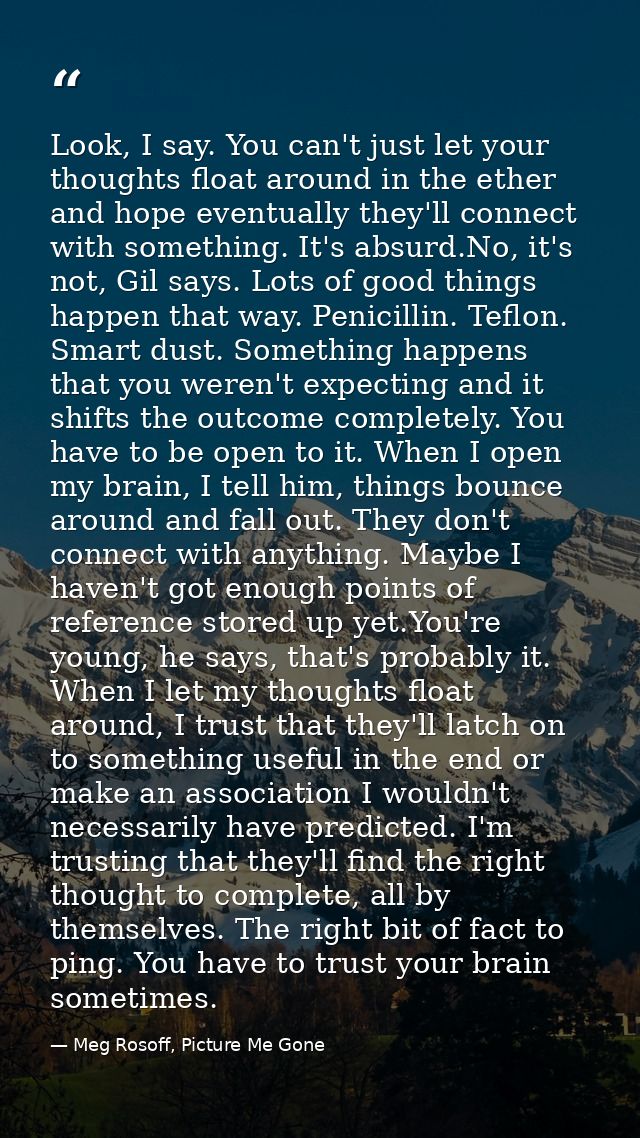 Look, I say. You can't just let your thoughts float around in the ether and hope eventually they'll connect with somethi — Meg Rosoff, Picture Me Gone