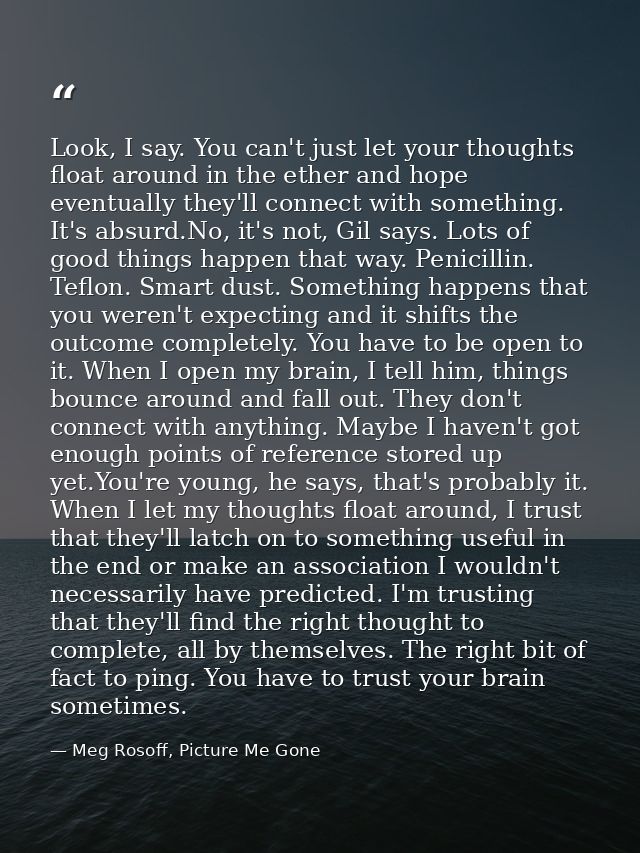 Look, I say. You can't just let your thoughts float around in the ether and hope eventually they'll connect with somethi — Meg Rosoff, Picture Me Gone