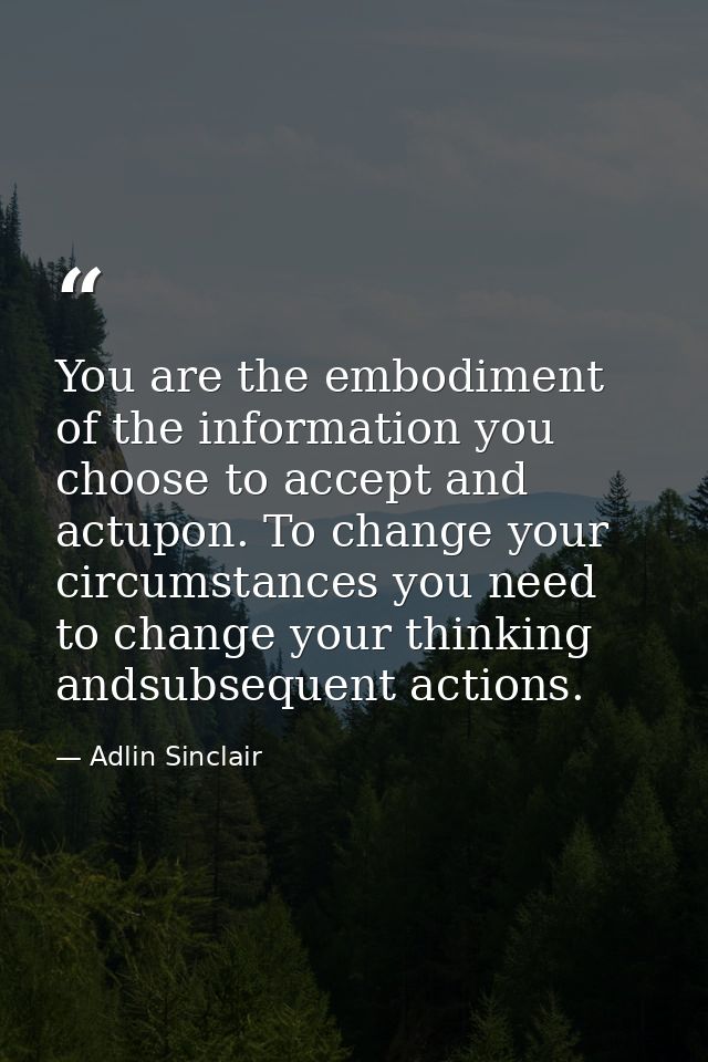 You are the embodiment of the information you choose to accept and actupon. To change your circumstances you need to cha — Adlin Sinclair