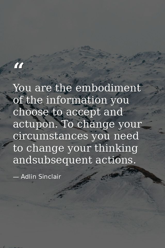 You are the embodiment of the information you choose to accept and actupon. To change your circumstances you need to cha — Adlin Sinclair