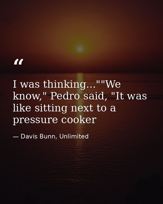I was thinking...""We know," Pedro said, "It was like sitting next to a pressure cooker — Davis Bunn, Unlimited