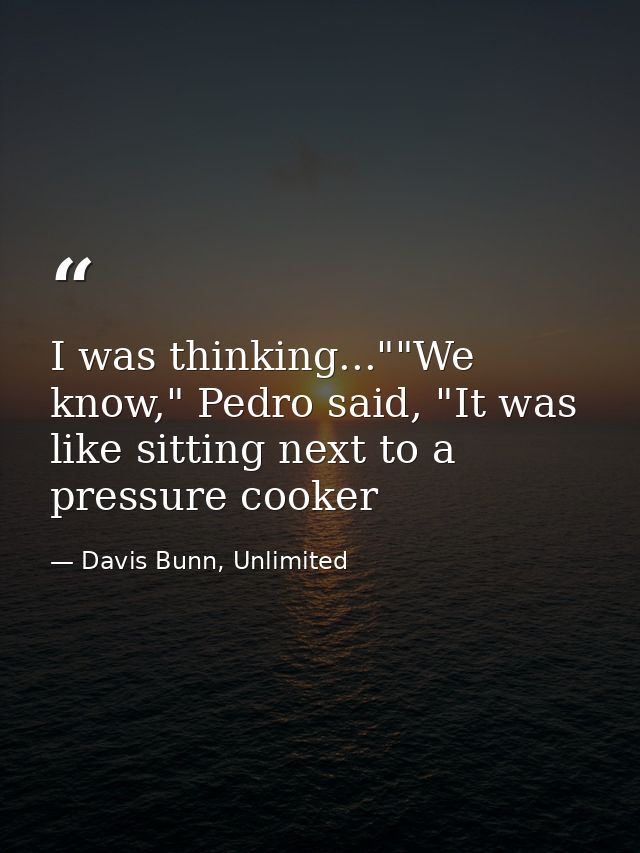 I was thinking...""We know," Pedro said, "It was like sitting next to a pressure cooker — Davis Bunn, Unlimited