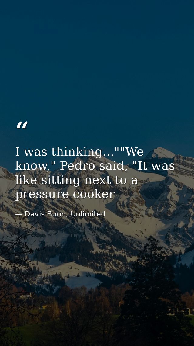 I was thinking...""We know," Pedro said, "It was like sitting next to a pressure cooker — Davis Bunn, Unlimited