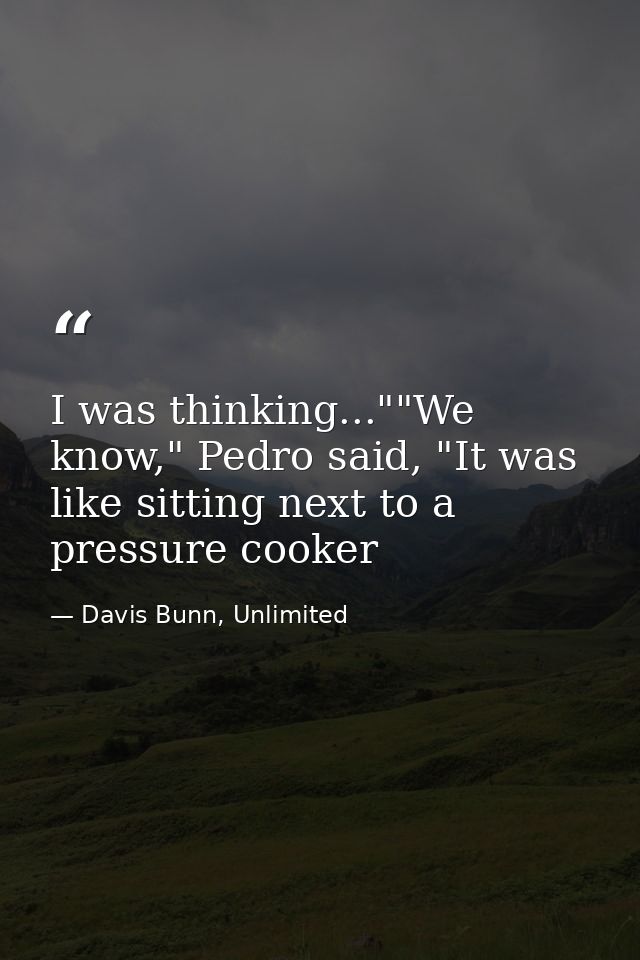 I was thinking...""We know," Pedro said, "It was like sitting next to a pressure cooker — Davis Bunn, Unlimited