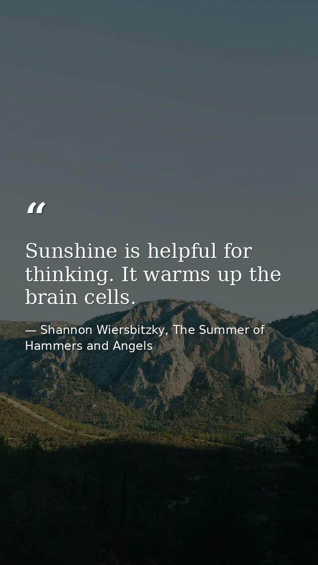 Sunshine is helpful for thinking. It warms up the brain cells. — Shannon Wiersbitzky, The Summer of Hammers and Angels