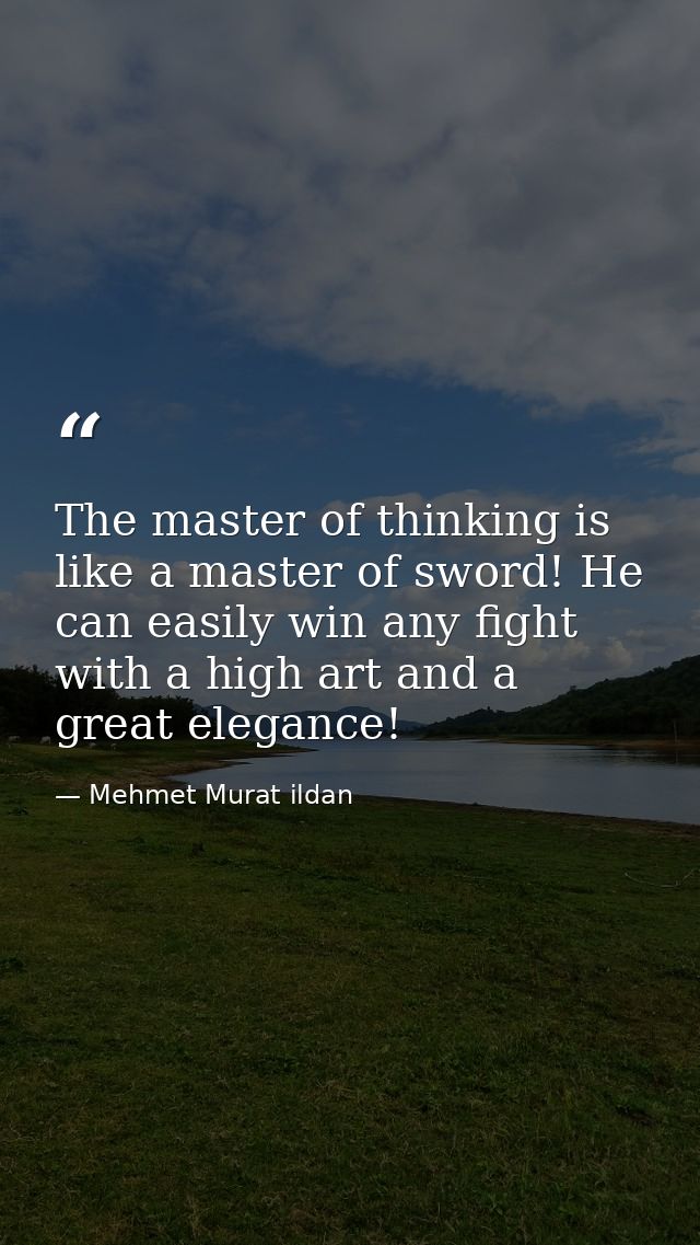 The master of thinking is like a master of sword! He can easily win any fight with a high art and a great elegance! — Mehmet Murat ildan