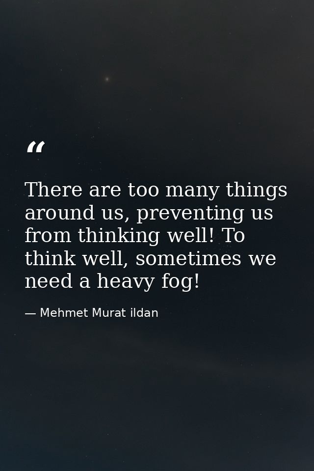There are too many things around us, preventing us from thinking well! To think well, sometimes we need a heavy fog! — Mehmet Murat ildan