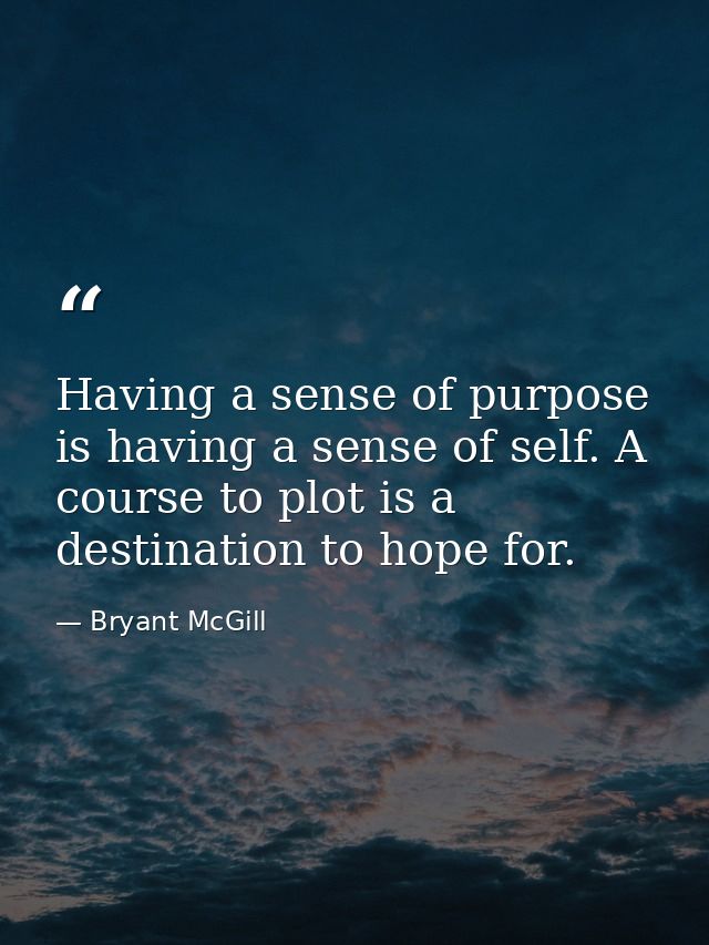 Having a sense of purpose is having a sense of self. A course to plot is a destination to hope for. — Bryant McGill
