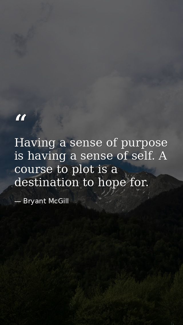 Having a sense of purpose is having a sense of self. A course to plot is a destination to hope for. — Bryant McGill