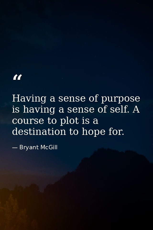 Having a sense of purpose is having a sense of self. A course to plot is a destination to hope for. — Bryant McGill