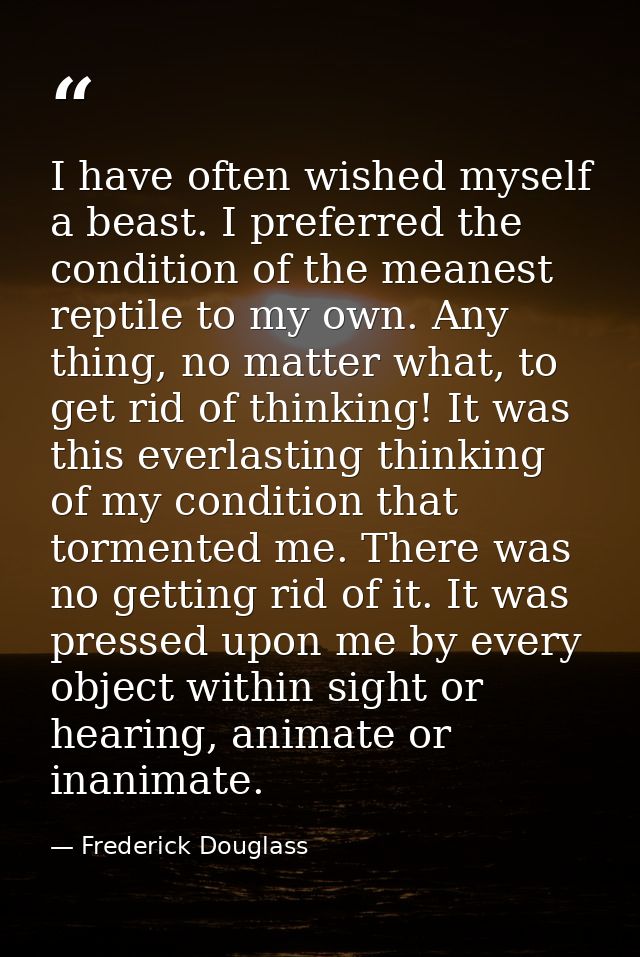 I have often wished myself a beast. I preferred the condition of the meanest reptile to my own. Any thing, no matter wha — Frederick Douglass