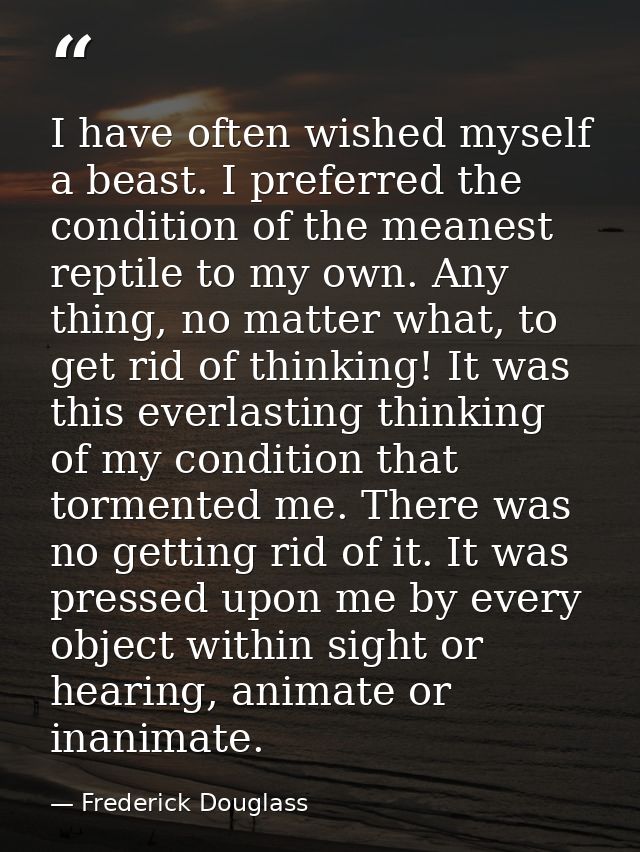 I have often wished myself a beast. I preferred the condition of the meanest reptile to my own. Any thing, no matter wha — Frederick Douglass