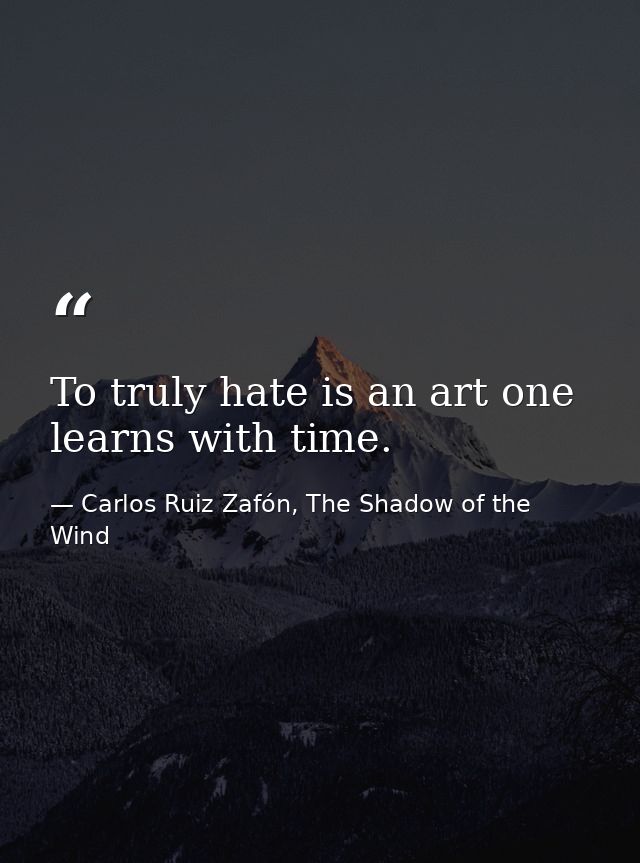 To truly hate is an art one learns with time. — Carlos Ruiz Zafón, The Shadow of the Wind