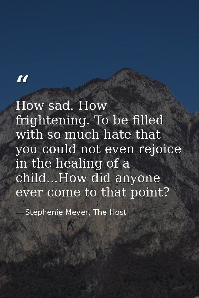 How sad. How frightening. To be filled with so much hate that you could not even rejoice in the healing of a child...How — Stephenie Meyer, The Host