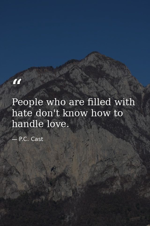 People who are filled with hate don't know how to handle love. — P.C. Cast