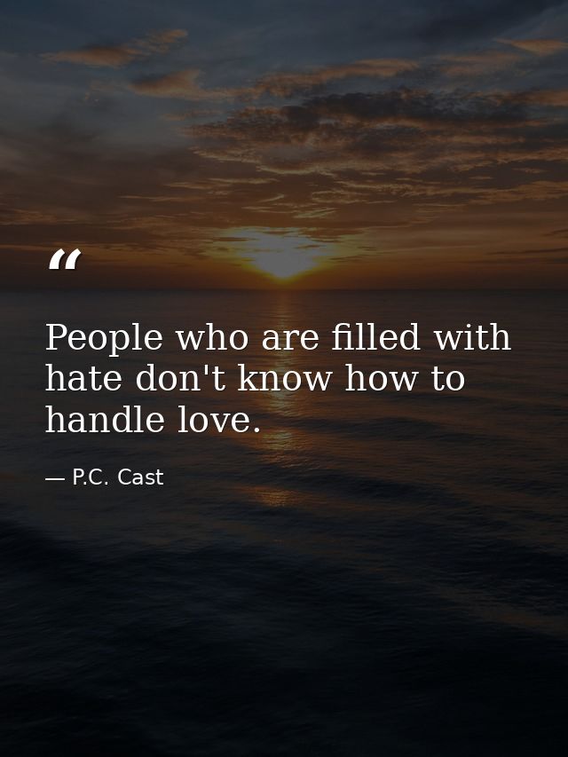 People who are filled with hate don't know how to handle love. — P.C. Cast