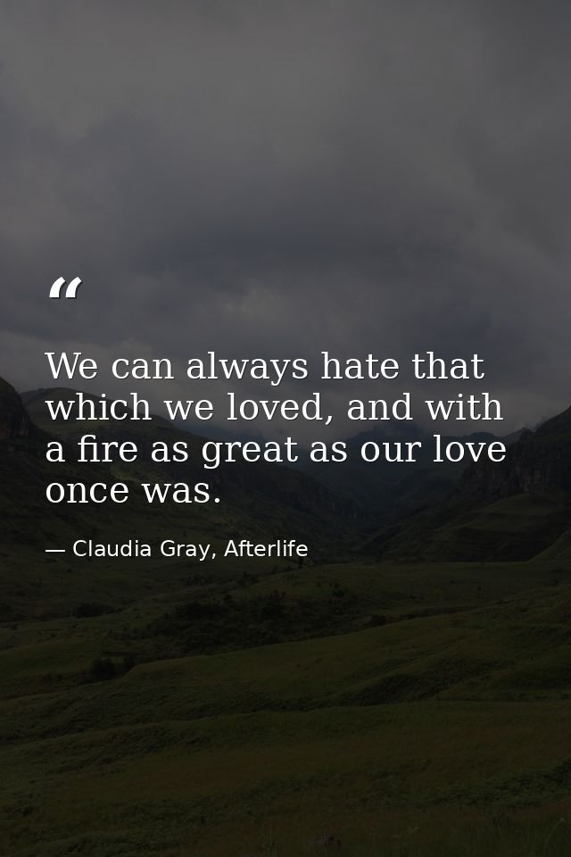 We can always hate that which we loved, and with a fire as great as our love once was. — Claudia Gray, Afterlife
