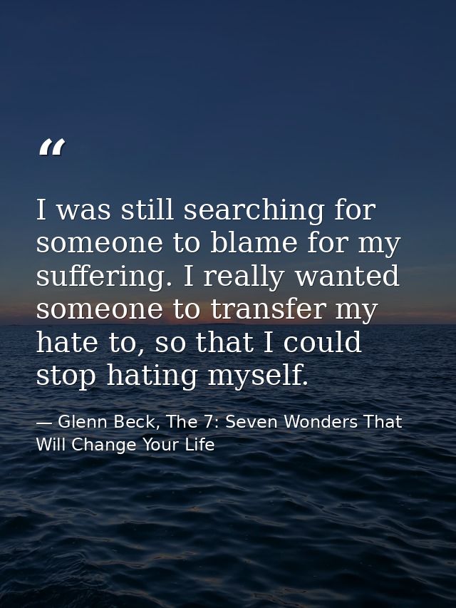 I was still searching for someone to blame for my suffering. I really wanted someone to transfer my hate to, so that I c — Glenn Beck, The 7: Seven Wonders That Will Change Your Life