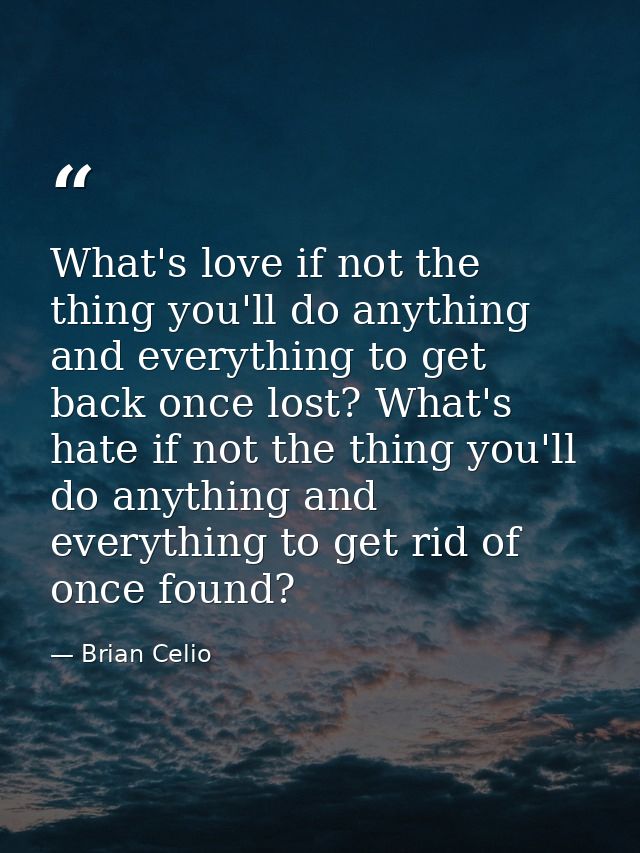 What's love if not the thing you'll do anything and everything to get back once lost? What's hate if not the thing you'l — Brian Celio