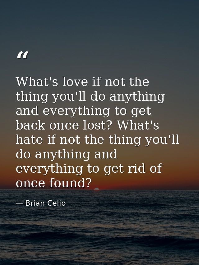 What's love if not the thing you'll do anything and everything to get back once lost? What's hate if not the thing you'l — Brian Celio