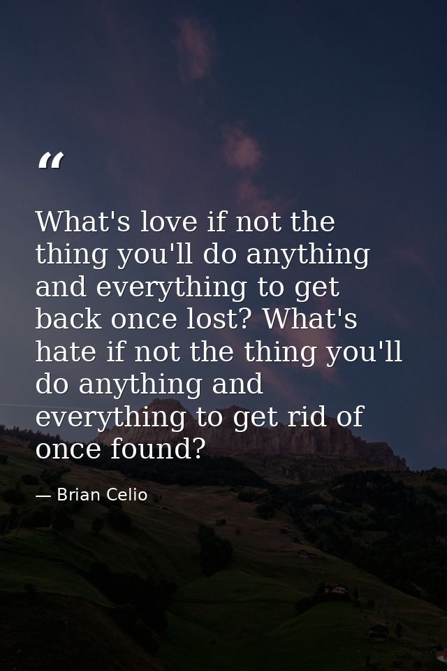 What's love if not the thing you'll do anything and everything to get back once lost? What's hate if not the thing you'l — Brian Celio